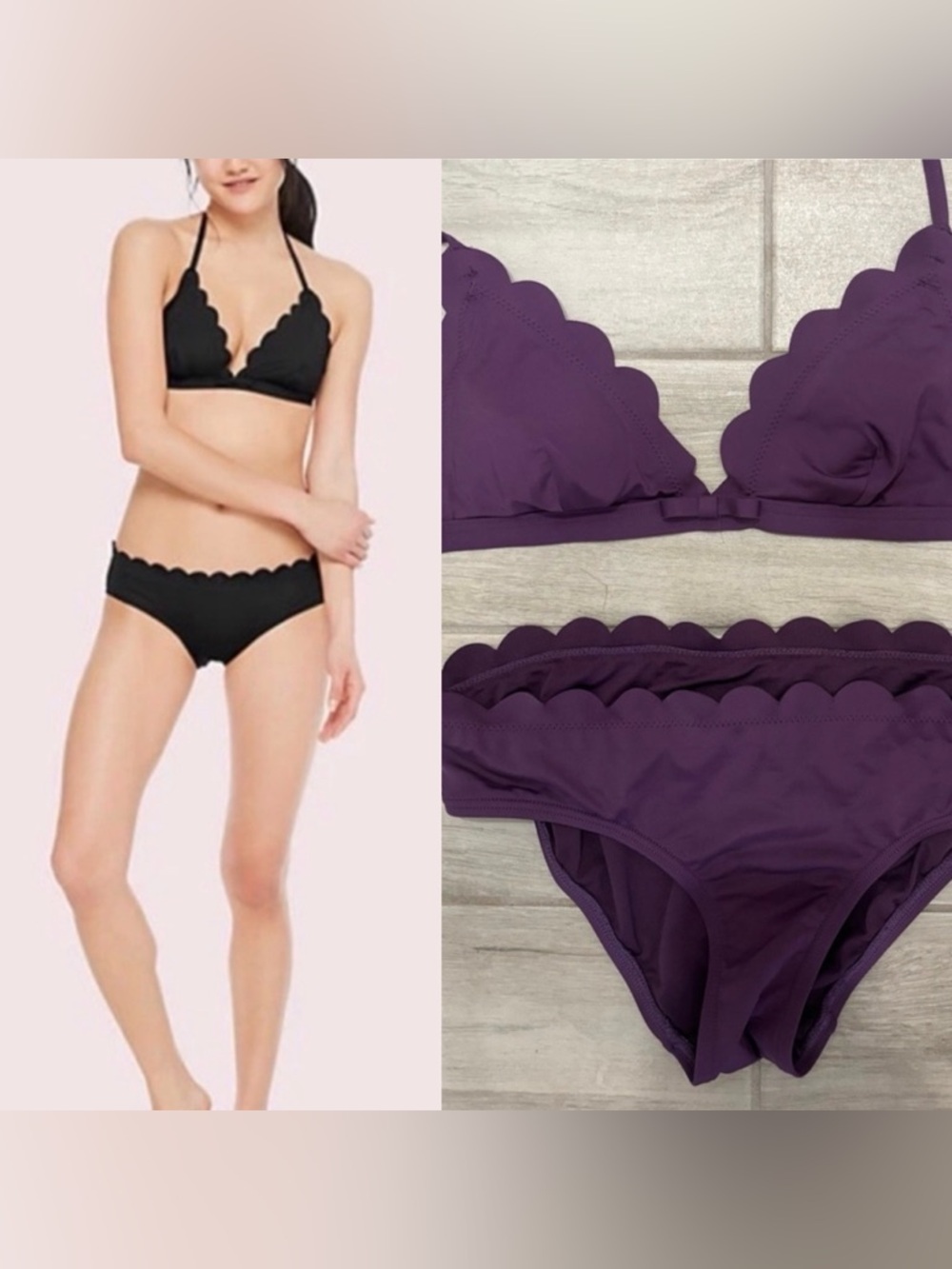 Kate‎ Scalloped Edge Dark Purple Bikini Set size Medium